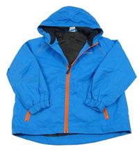 Modrá šusťáková jarní bunda s nápisem a kapucí Pocopiano