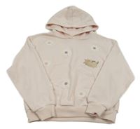 Světlerůžová mikina s květinami s kočkou a kapucí Reserved