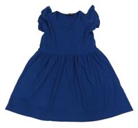 Tmavomodré žebrované šaty s volánky