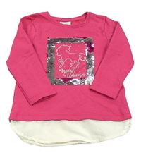 Fuchsiová mikina s jednorožcem a překlápěcími flitry Topolino