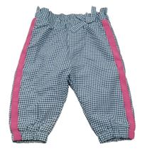 Tmavomodro-bílé vzorované šusťákové zateplené kalhoty s pruhem Ergee