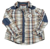 Bílo-hnědo-tmavomodrá kostkovaná košile s nášivkou Sergent Major