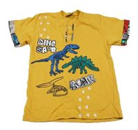 Okrové tričko s kostrami dinosaurů