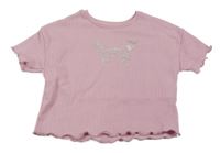 Starorůžové žebrované tričko s motýlem Peacocks