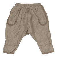 Světlehnědé capri lehké turecké kalhoty s krajkou