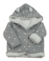 Šedý puntíkatý zateplený propínací svetr s kapucí Matalan