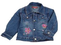 Tmavomodrá riflová bunda s květinami 