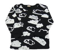Černé pyžamové triko s bílými mraky 