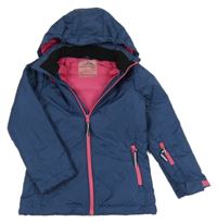 Tmavomodrá šusťáková funkční lyžařská bunda s kapucí 