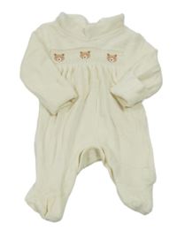 Smetanový sametový overal s medvědy Tu