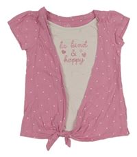 Bílo-růžové tričko s nápisem a uzlem Topolino