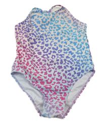 Modro-růžovo-fialové leopardí jednodílné plavky 
