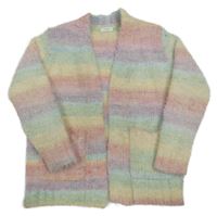 Barevný pruhovaný chlupatý svetrový cardigan Next