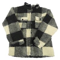 Černo-béžová kostkovaná huňatá košilová bunda Primark