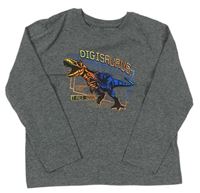 Tmavošedé melírované triko s dinosaurem Primark