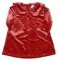 Červené sametové šaty se srdíčky a límečkem H&M