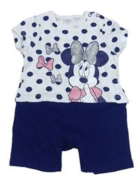 Tmavomodro-bílý puntíkatý kraťasový overal s Minnie Disney