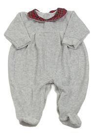 Šedý sametový overal s kostkovaným límečkem 