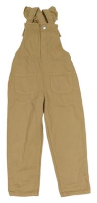 Pískové plátěné laclové kalhoty s volánky 