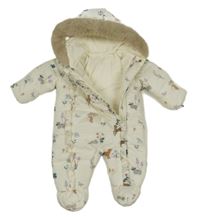 Smetanová šusťáková zimní kombinéza se zvířátky a kapucí s kožešinou George