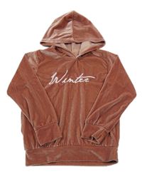 Starorůžová sametová mikina s nápisem a kapucí 