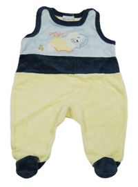 Modro-žluté sametové dupačky s medvídkem 