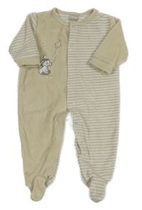 Béžovo-bílý sametový overal s oslíkem a pruhy 