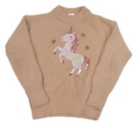 Růžový chlupatý svetr s jednorožcem C&A