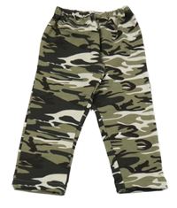 Khaki-bílo-černé army zateplené lehké tepláky 