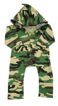 Khaki-béžovo-černo-hnědá army kombinéza s kapucí 