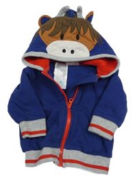 Tmavomodro-červeno-šedá propínací mikina s kapucí s čumákem Blade&Rose