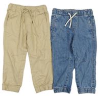 Nové - 2set - Modré cuff rifle + béžové plátěné cuff kalhoty H&M