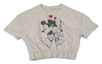 Béžová tepláková crop vesta s Mickeym a Minnie Disney