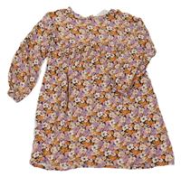 Hnědo-lila-oranžovo-béžové květované lehké šaty H&M