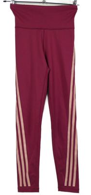 Dámské purpurové sportovní funkční legíny s pruhy Adidas 