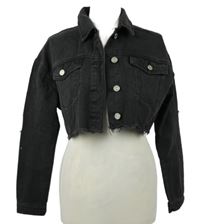 Dámská tmavošedá riflová crop bunda s prošoupáním MissGuided 