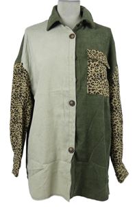 Dámská khaki-smetanovo-vzorovaná manšestrová halenka Shein