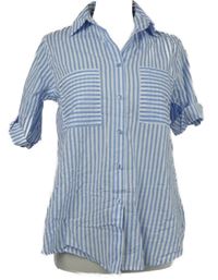 Dámská světlemodro-bílá pruhovaná halenka s rolovacími rukávy Hailys 