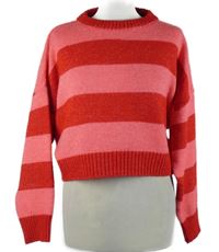Dámský červeno-růžový pruhovaný crop svetr Primark 