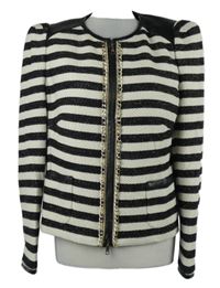 Dámská černo-smetanová pruhovaná třpytivá bunda s řetízky 