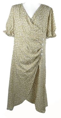 Dámské béžovo-bílé kytičkované šaty s řasením 