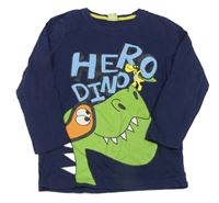 Tmavomodré triko s dinosaury a nápisem Kiki&Koko
