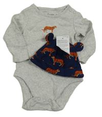 Nové- 2set- světlešedé body s tygrem+ tmavomodrá čepice s tygry