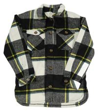 Černo-bílo-žluto-zelená kostkovaná košilová bunda H&M