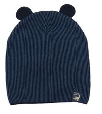 Tmavomodrá pruhovaná čepice s oušky 