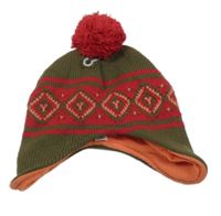 Hnědo-růžová vzorovaná čepice 