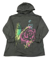 Šedé teplákové šaty s potiskem a kapucí Next