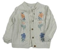 Bílý propínací svetr s kytičkami M&S