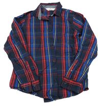 Tmavomodro-červeno-béžová kostkovaná košile H&M