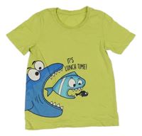 Neonově žluté tričko s rybami 